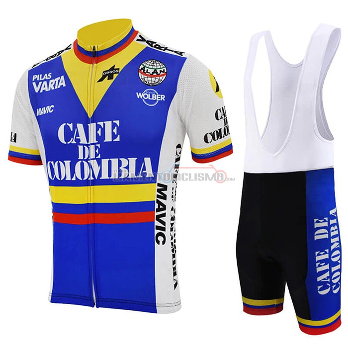Abbigliamento Ciclismo Colombia Manica Corta 2021 Blu Bianco